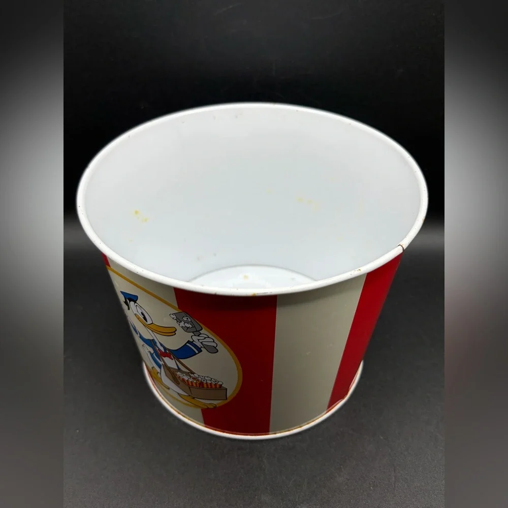 Vintage Disney Donald Duck Striped Metal Popcorn Bucket, Disney Collectibles